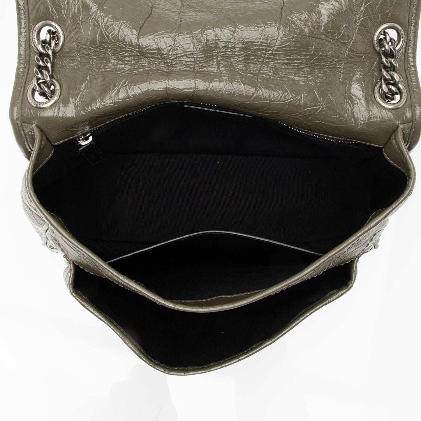 Saint Laurent Crinkled Calfskin Monogram Niki Medium Shoulder Bag (SHF-23609)