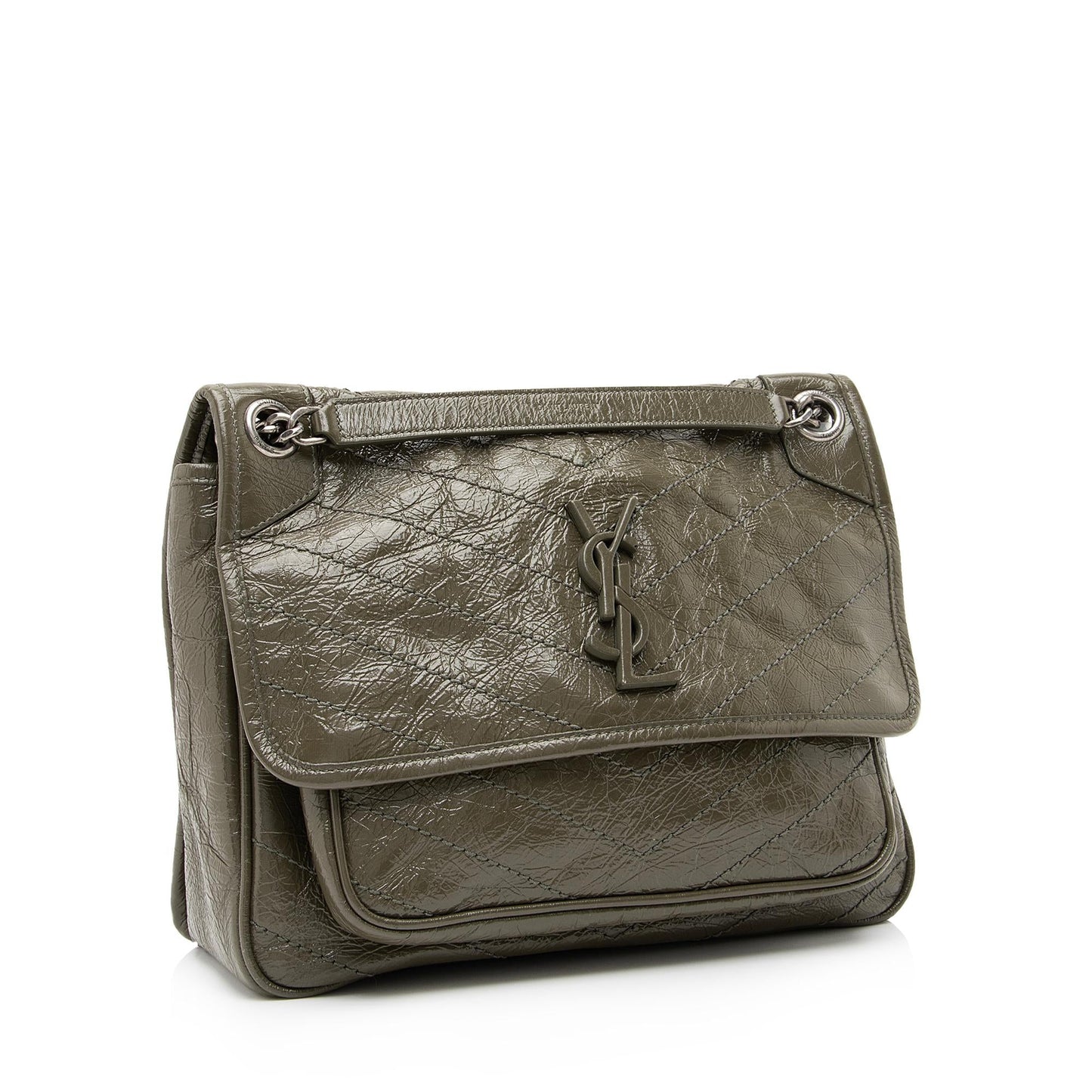 Saint Laurent Crinkled Calfskin Monogram Niki Medium Shoulder Bag (SHF-23609)