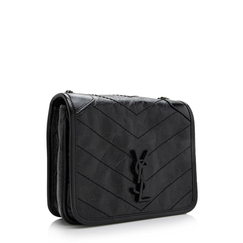 Saint Laurent Crinkled Calfskin Niki Chain Wallet (SHF-21363)