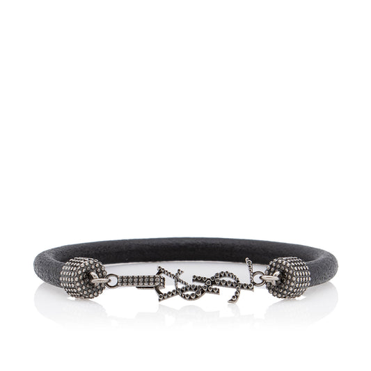 Saint Laurent Crinkled Calfskin Studded Opyum Bracelet (SHF-1K4Chh)