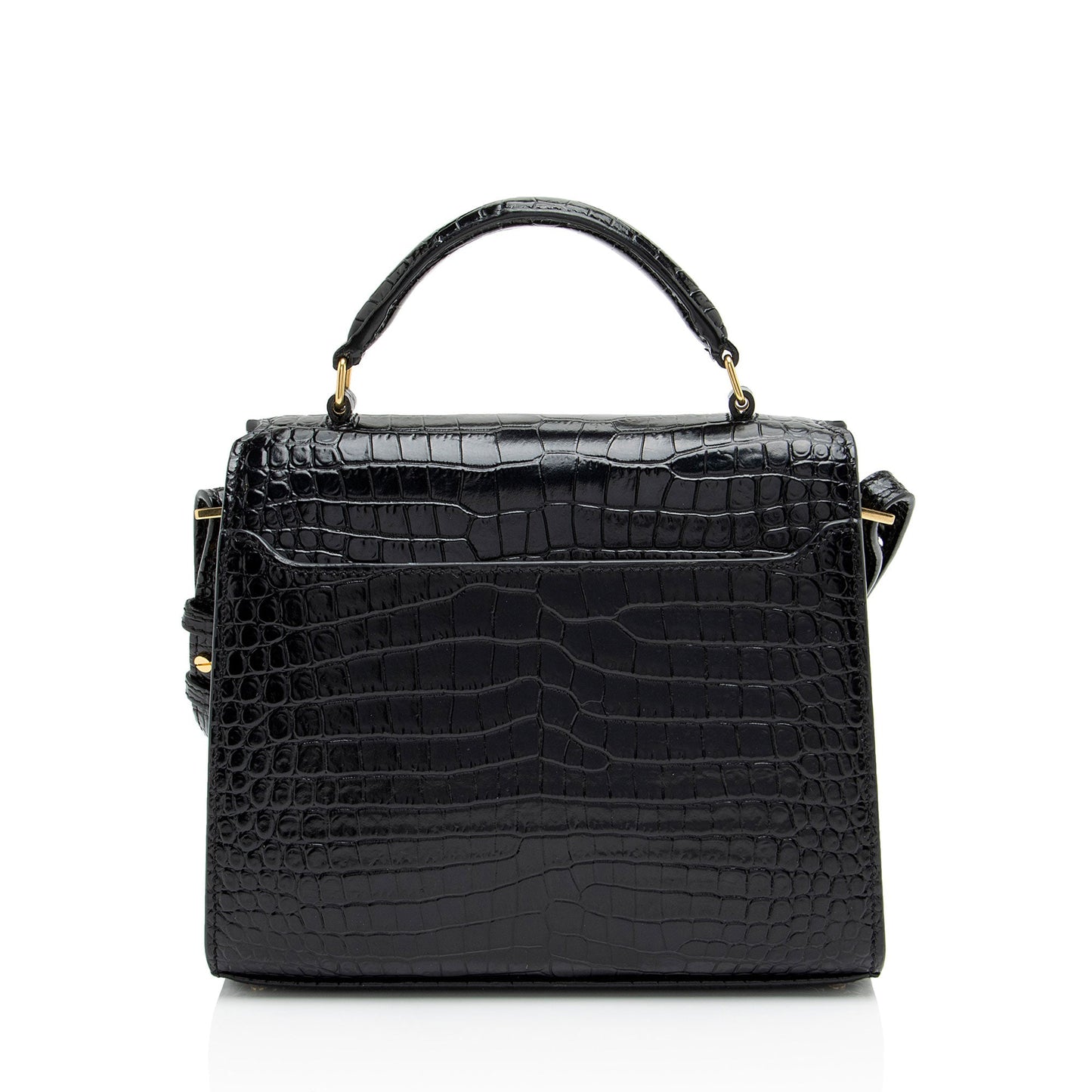 Saint Laurent Croc Embossed Leather Monogram Cassandra Mini Top Handle