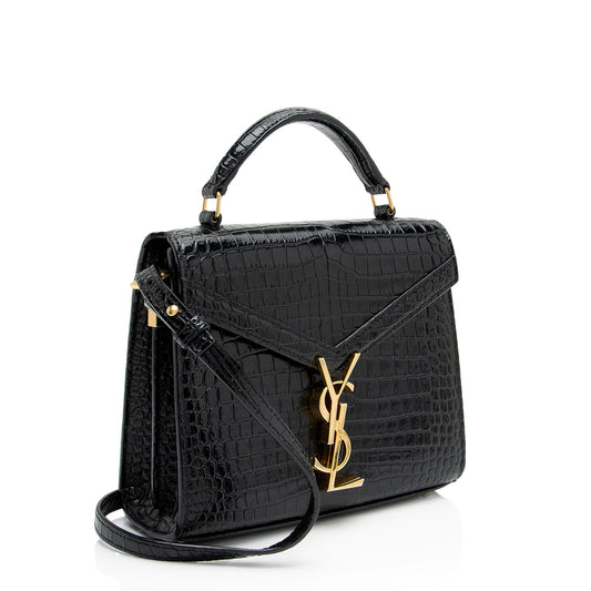 Saint Laurent Croc Embossed Leather Monogram Cassandra Mini Top Handle