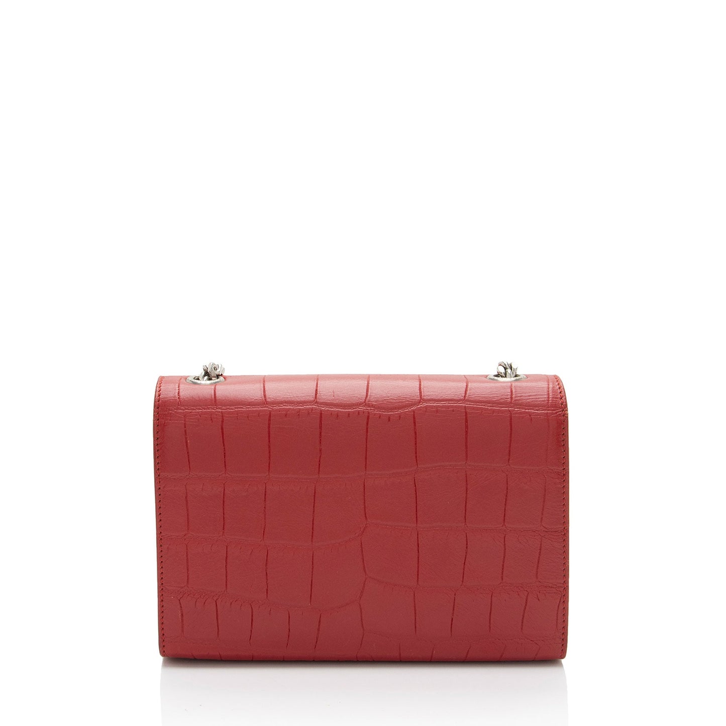 Saint Laurent Croc Embossed Leather Monogram Kate Tassel Mini Shoulder Bag