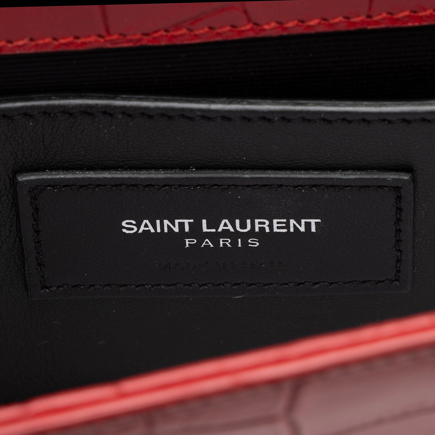 Saint Laurent Croc Embossed Leather Monogram Kate Tassel Mini Shoulder Bag