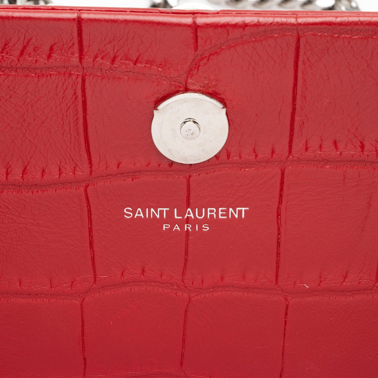 Saint Laurent Croc Embossed Leather Monogram Kate Tassel Mini Shoulder Bag