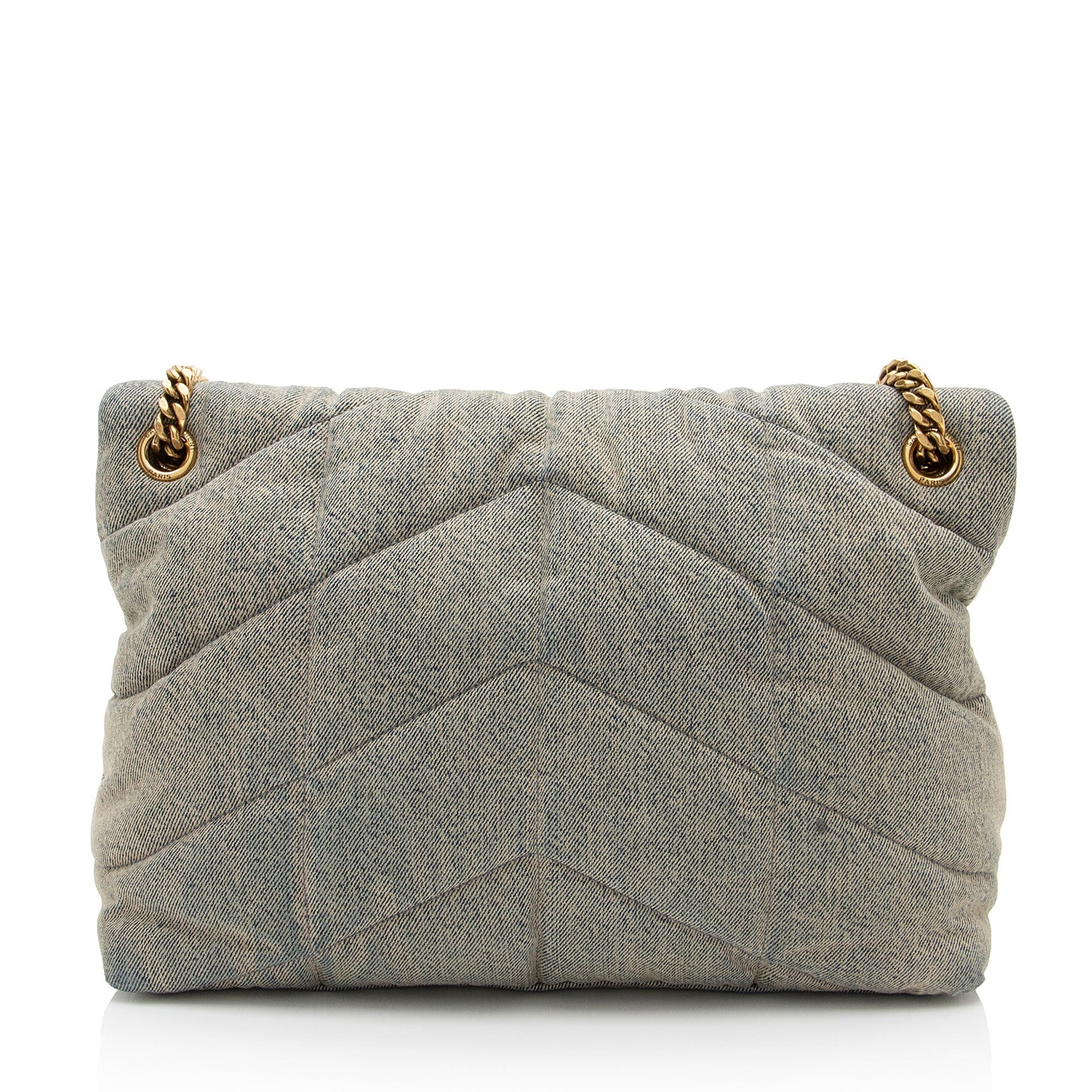 Saint Laurent Denim Monogram Puffer LouLou Chain Medium Shoulder Bag