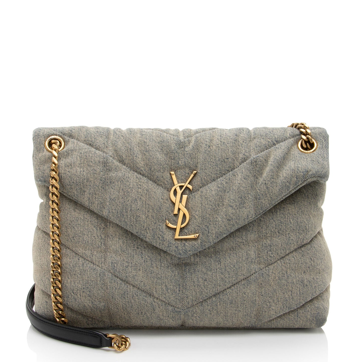 Saint Laurent Denim Monogram Puffer LouLou Chain Medium Shoulder Bag