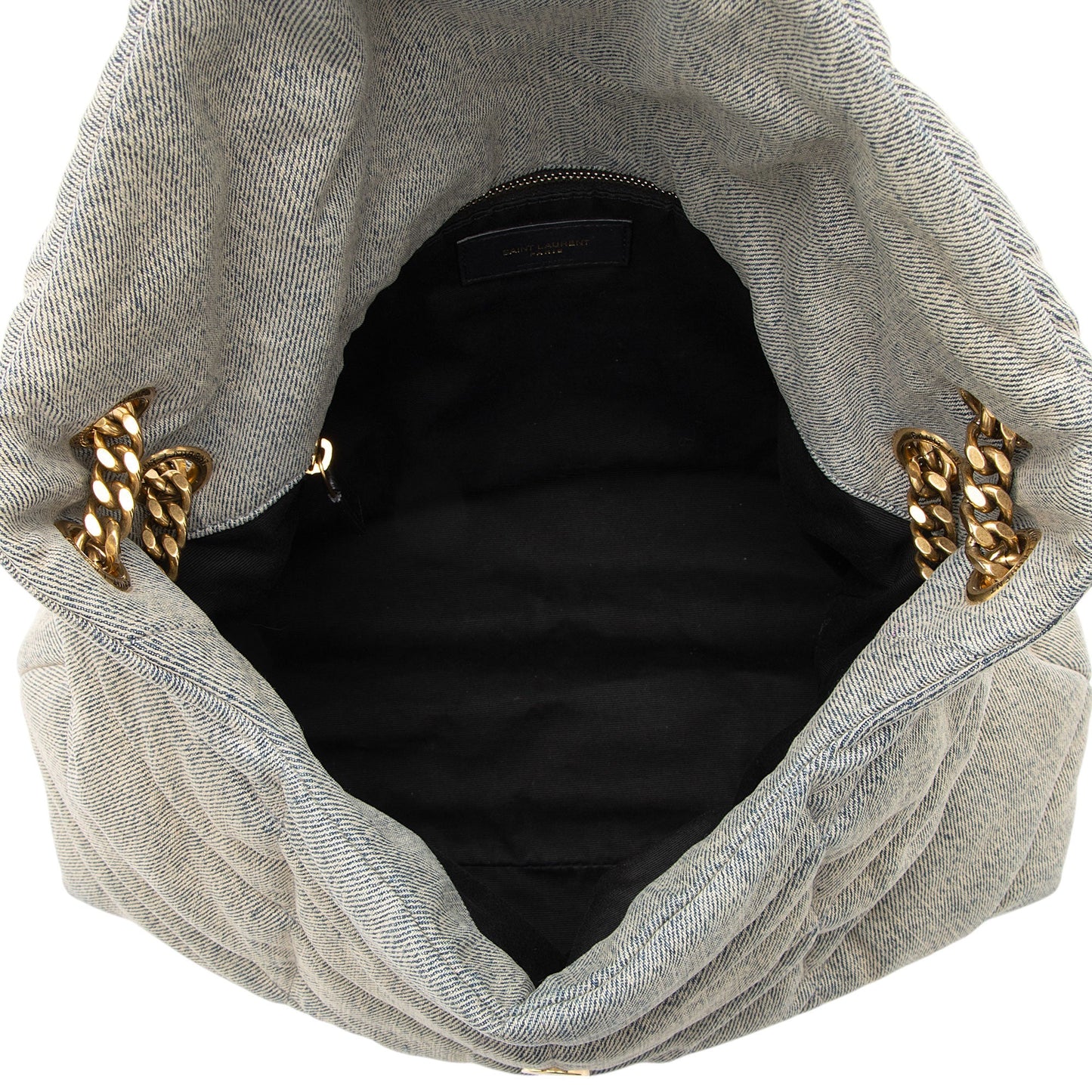 Saint Laurent Denim Monogram Puffer LouLou Chain Medium Shoulder Bag