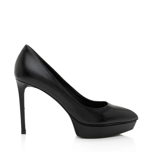 Saint Laurent Grained Calfskin Janis Platform Pumps - Size 7.5 / 37.5 (SHF-CltUy4)