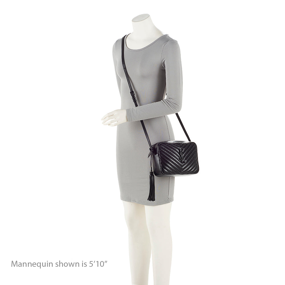 Saint Laurent Matelasse Calfskin Matte Black Monogram Lou Camera Bag (SHF-PIyVqF)