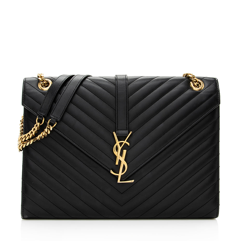 Saint Laurent Matelasse Calfskin Monogram Large Envelope Bag (SHF-19439)