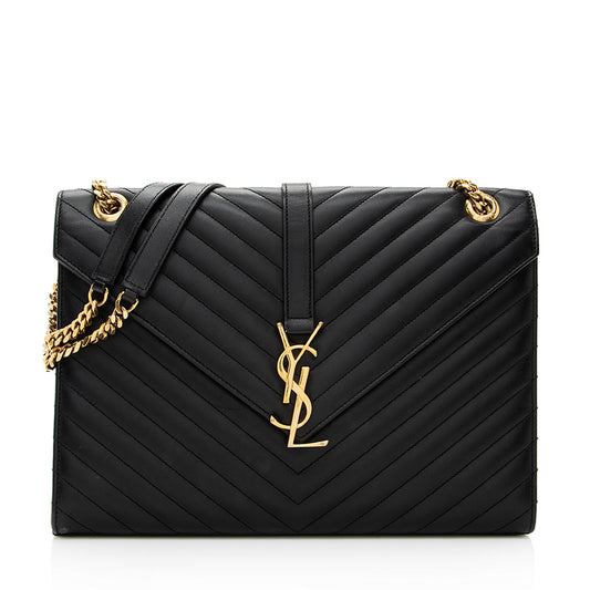 Saint Laurent Matelasse Calfskin Monogram Large Envelope Bag (SHF-19439)