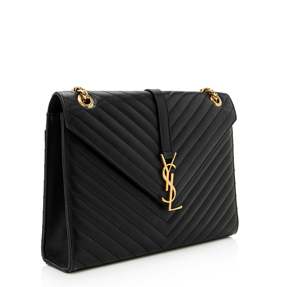 Saint Laurent Matelasse Calfskin Monogram Large Envelope Bag (SHF-19439)