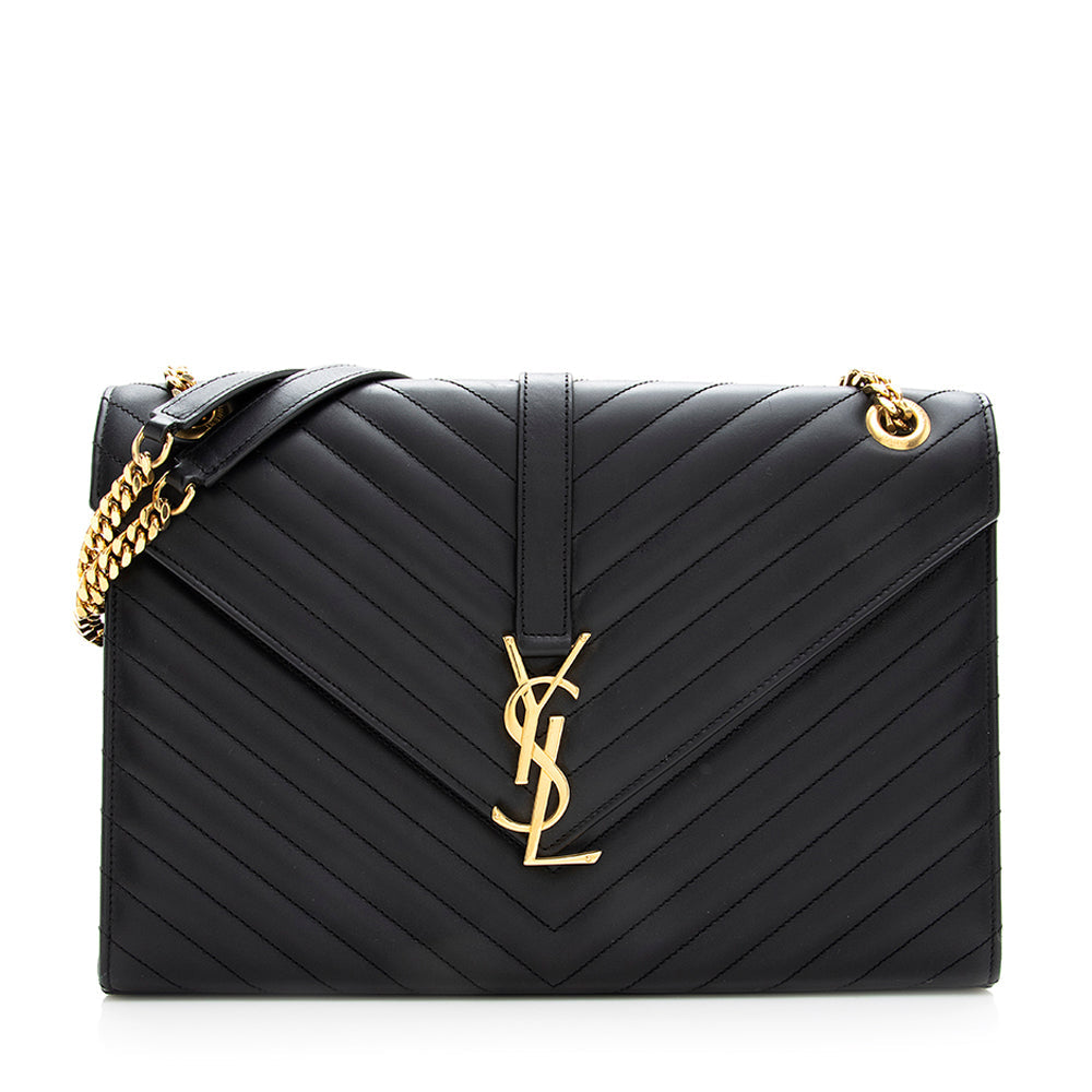 Saint Laurent Matelasse Calfskin Monogram Large Envelope Bag (SHF-19628)