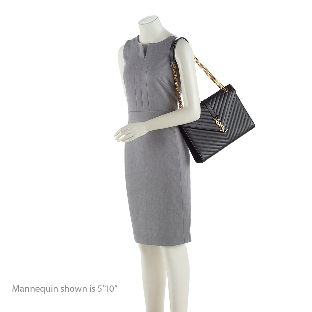 Saint Laurent Matelasse Calfskin Monogram Large Envelope Bag (SHF-19628)