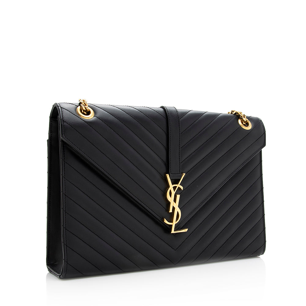 Saint Laurent Matelasse Calfskin Monogram Large Envelope Bag (SHF-19628)