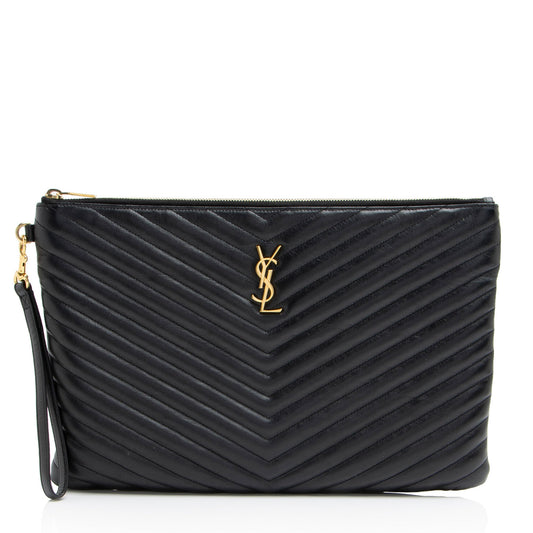 Saint Laurent Matelasse Calfskin Monogram Large Wristlet