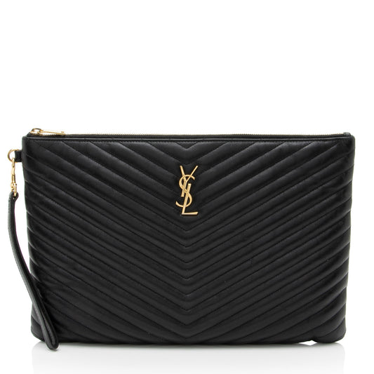 Saint Laurent Matelasse Calfskin Monogram Large Wristlet
