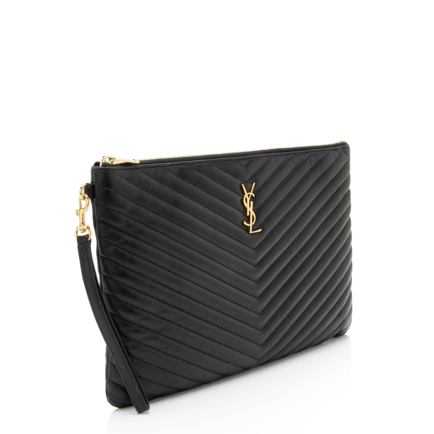 Saint Laurent Matelasse Calfskin Monogram Large Wristlet