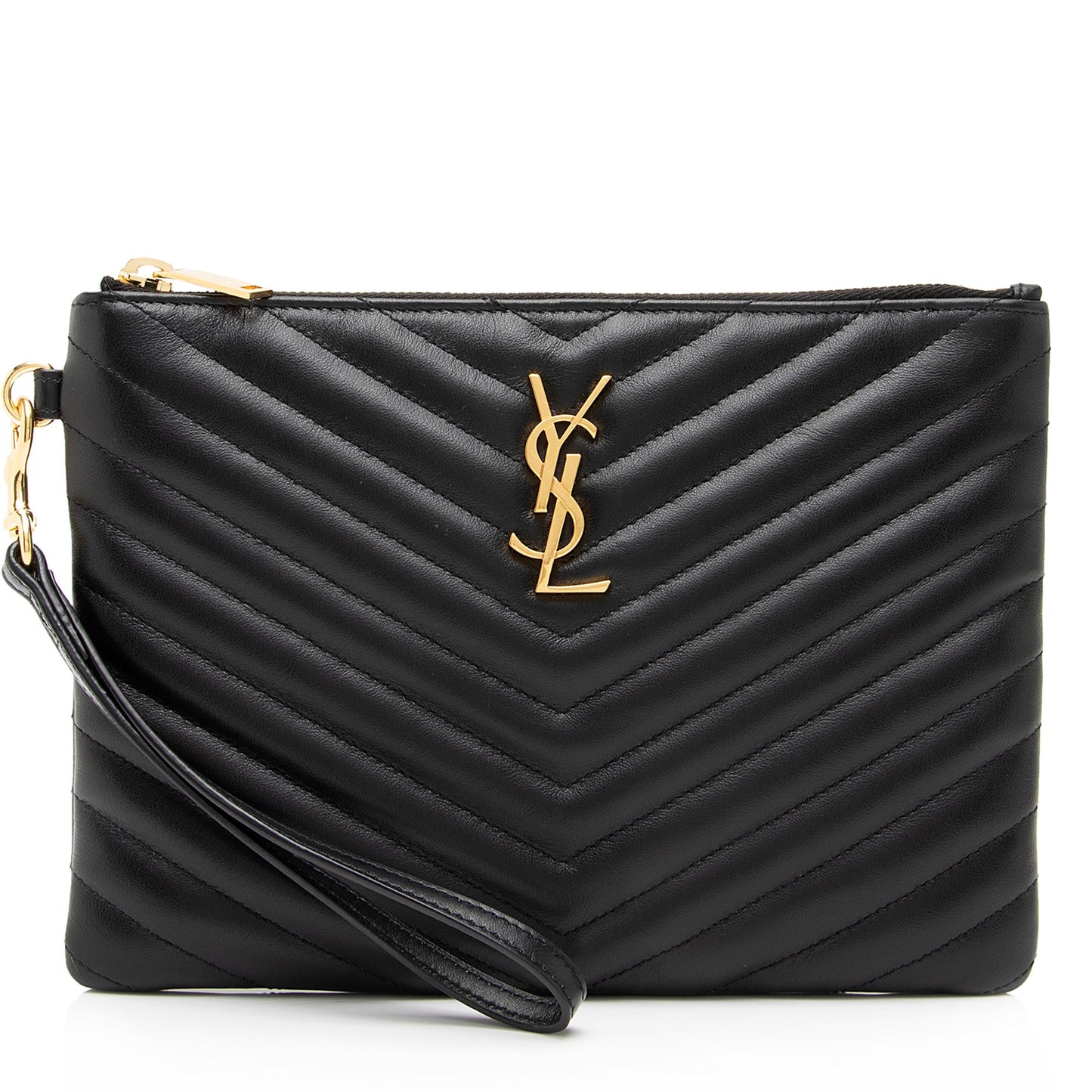 Saint Laurent Matelasse Calfskin Monogram Small Wristlet (SHF-23746)