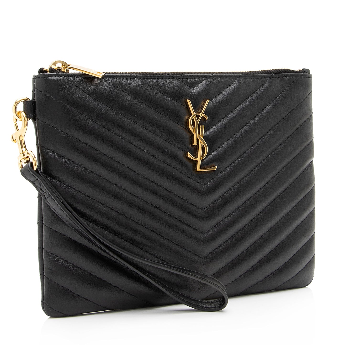 Saint Laurent Matelasse Calfskin Monogram Small Wristlet (SHF-23746)