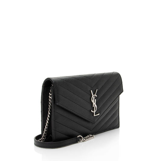 Saint Laurent Matelasse Grain de Poudre Monogram Envelope Chain Wallet