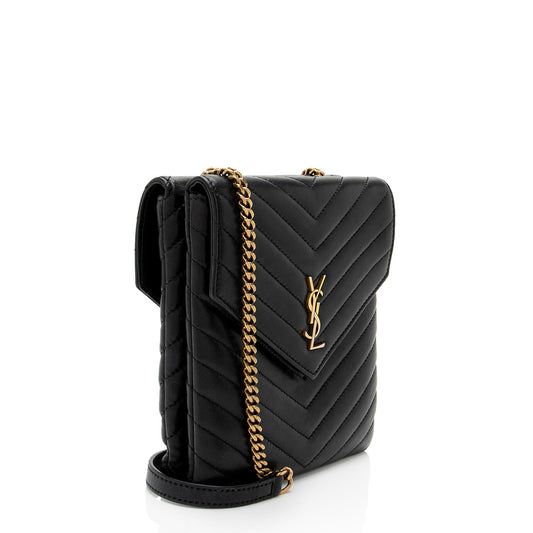 Saint Laurent Matelasse Lambskin Monogram Small Double Flap Bag