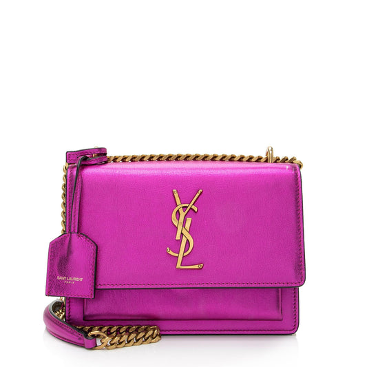 Saint Laurent Metallic Calfskin Monogram Sunset Small Shoulder Bag (SHF-UXPbK2)