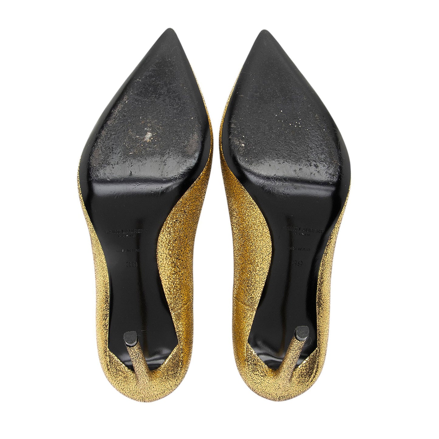 Saint Laurent Metallic Cracked Leather Zoe Pumps - Size 9 / 39