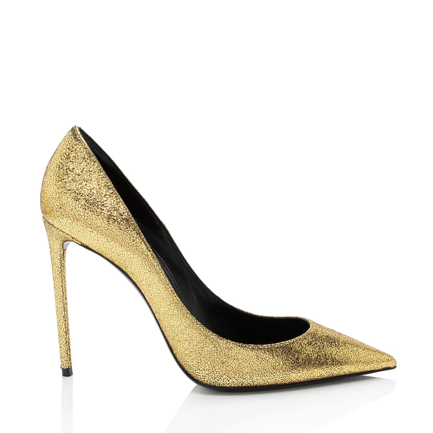 Saint Laurent Metallic Cracked Leather Zoe Pumps - Size 9 / 39