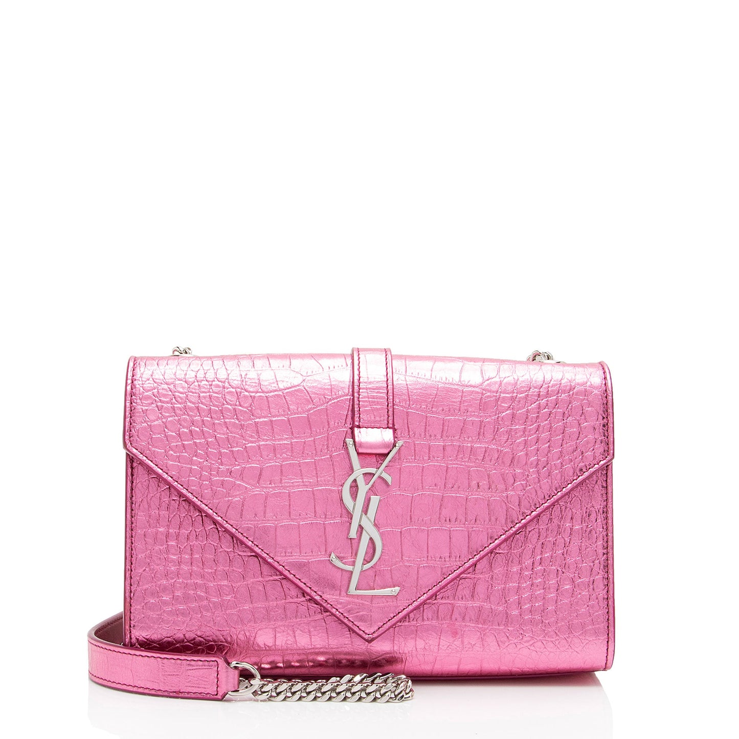 Saint Laurent Metallic Croc Embossed Leather Monogram Small Envelope Bag