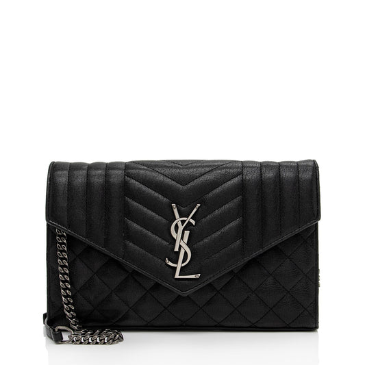 Saint Laurent Mixed Matelasse Calfskin Monogram Chain Wallet (SHF-f944Ez)