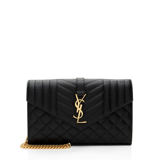 Saint Laurent Mixed Matelasse Calfskin Monogram Chain Wallet (SHF-q01O3t)