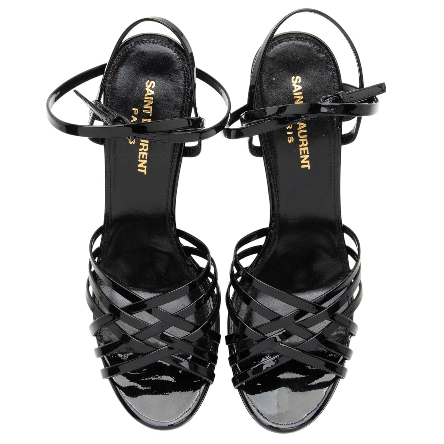 Saint Laurent Patent Leather Criss Cross Platform Sandals - Size 8.5 / 38.5