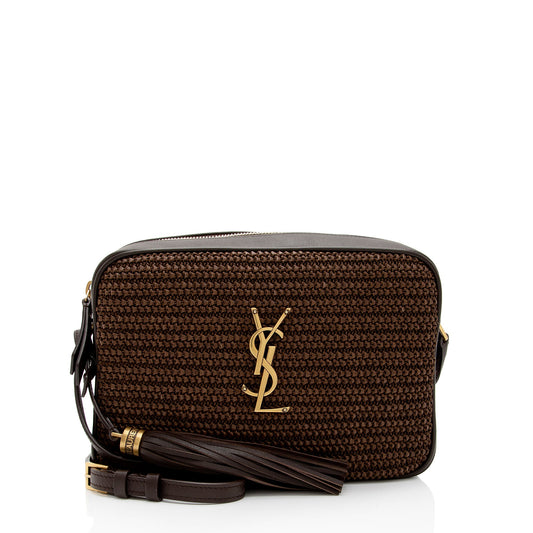 Saint Laurent Raffia Calfskin Monogram Lou Camera Bag (SHF-PUUOKP)
