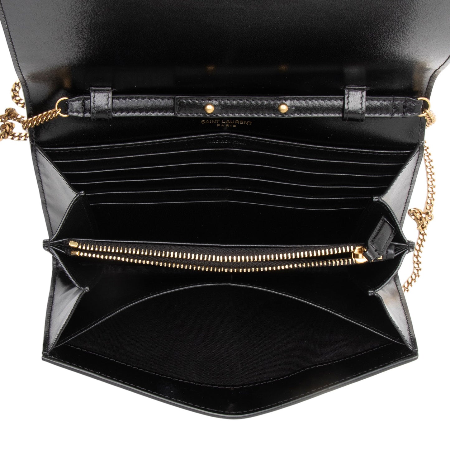 Saint Laurent Smooth Calfskin Monogram Cassandre Chain Wallet (SHF-v1q6uC)