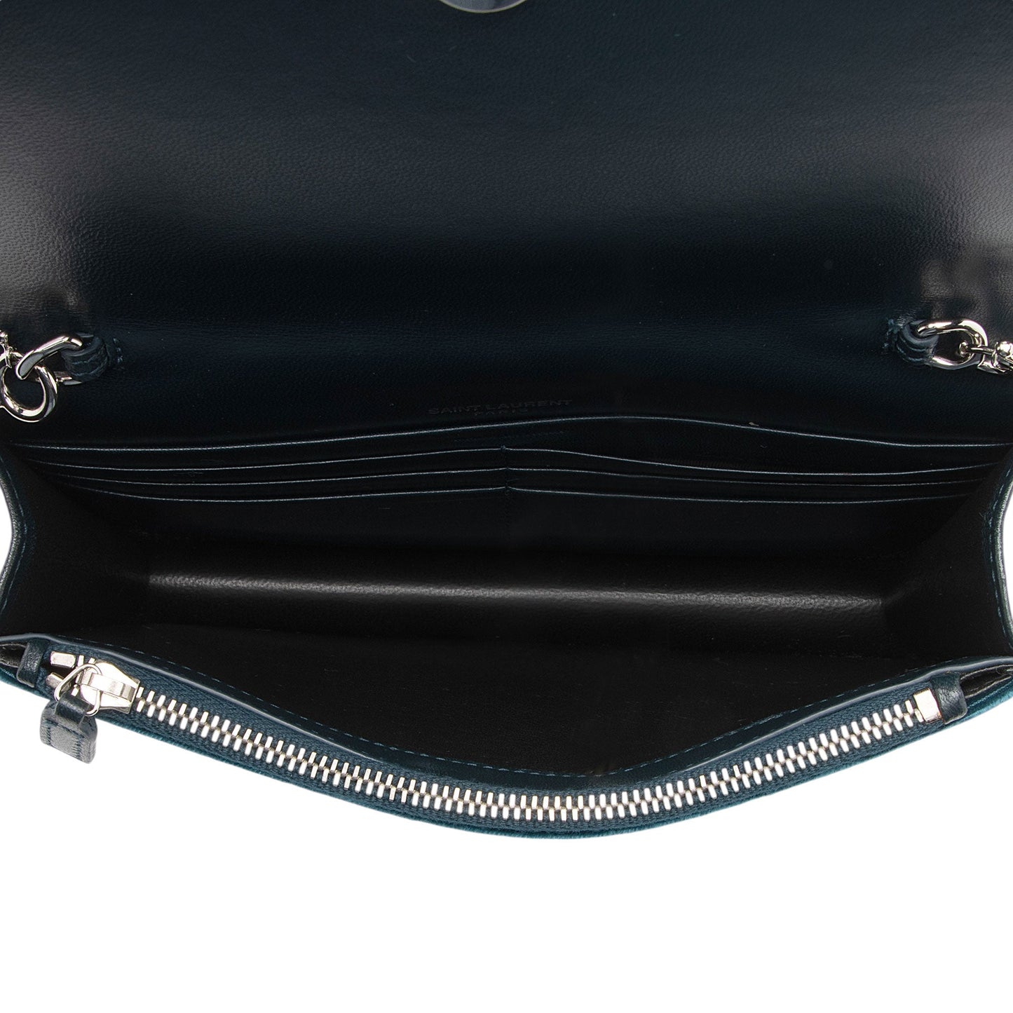 Saint Laurent Velvet Crystal Monogram Kate Tassel Chain Wallet