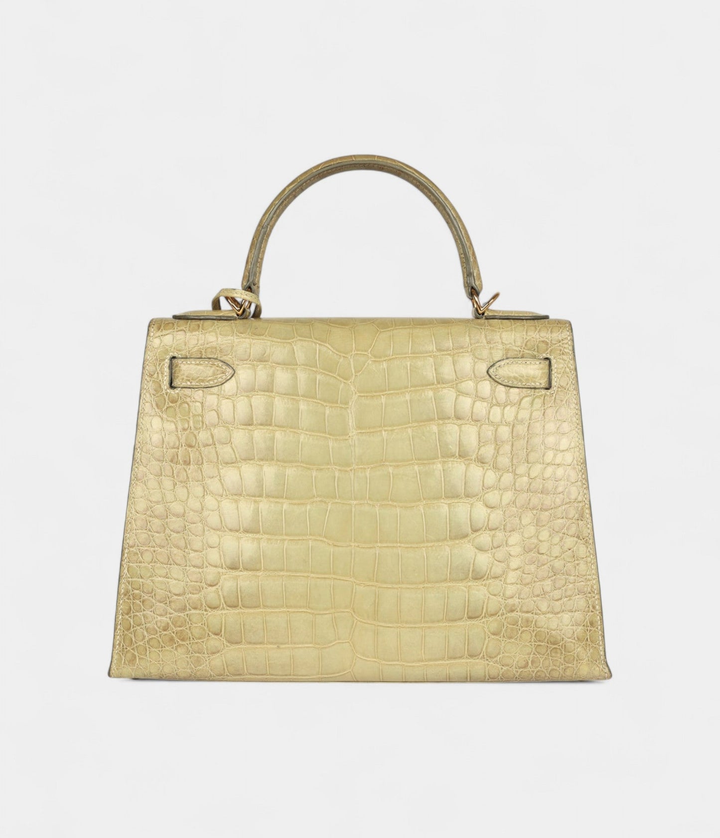 Vintage Hermes Kelly 28 Celadon Natura Shiny Alligator Gold Hardware