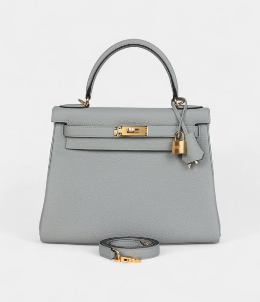 Vintage Hermes Kelly 28 Glacier Blue Togo Gold Hardware