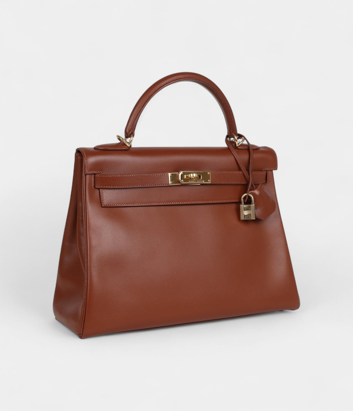 Vintage Hermes Kelly 32 Hazelnut Box Gold Hardware