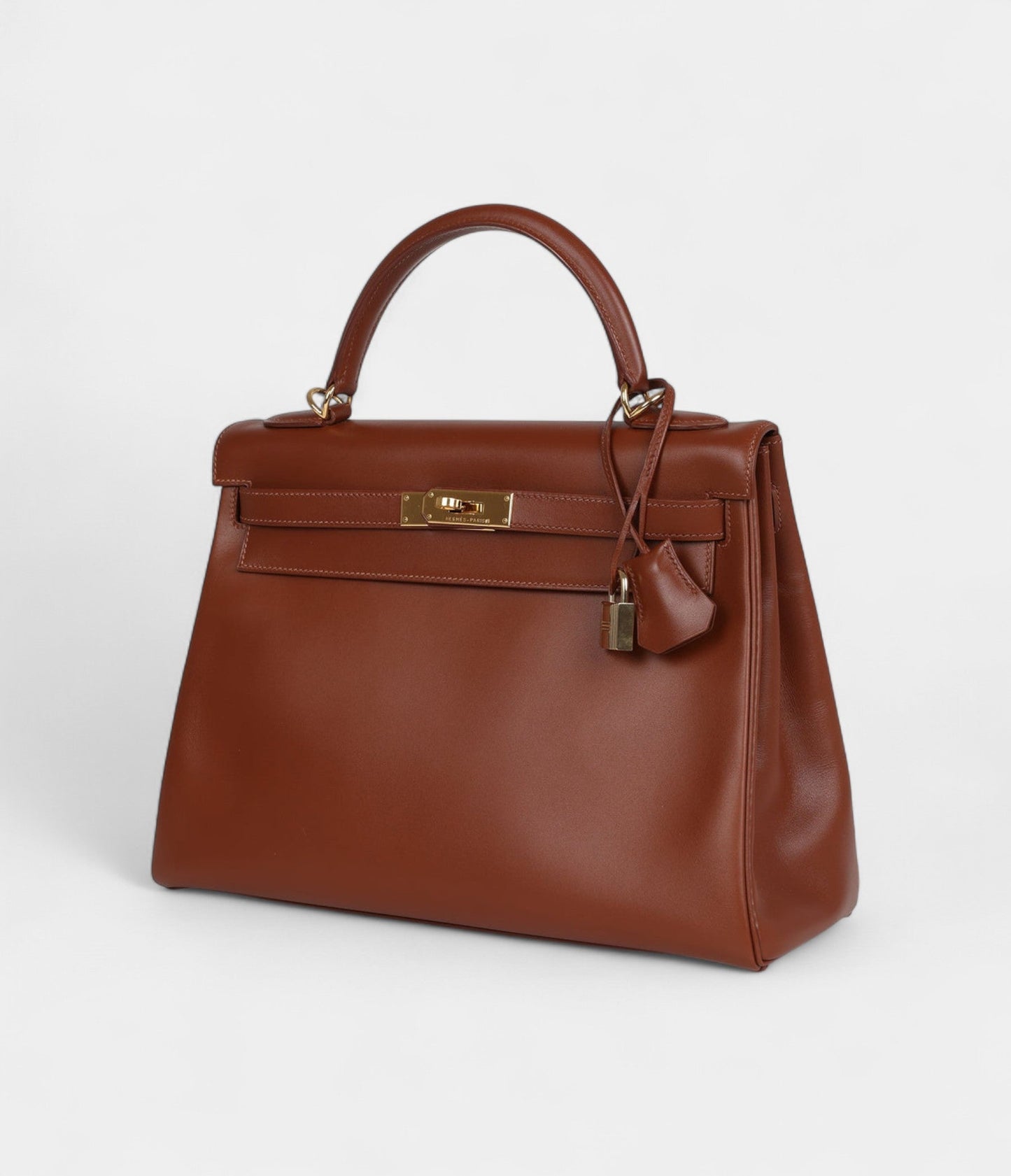 Vintage Hermes Kelly 32 Hazelnut Box Gold Hardware