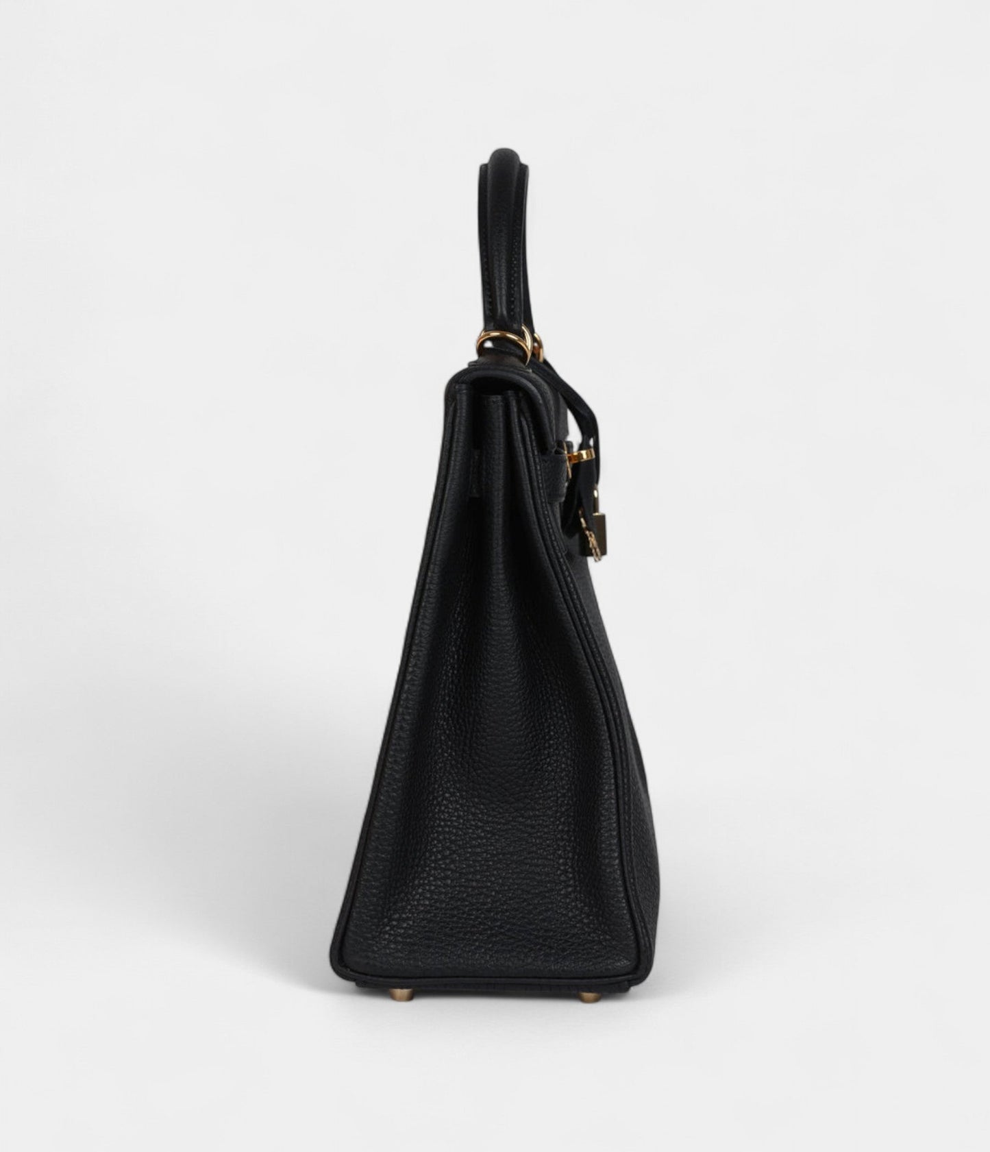 Vintage Hermes Kelly 32 Retourne Black Fjord Gold Hardware