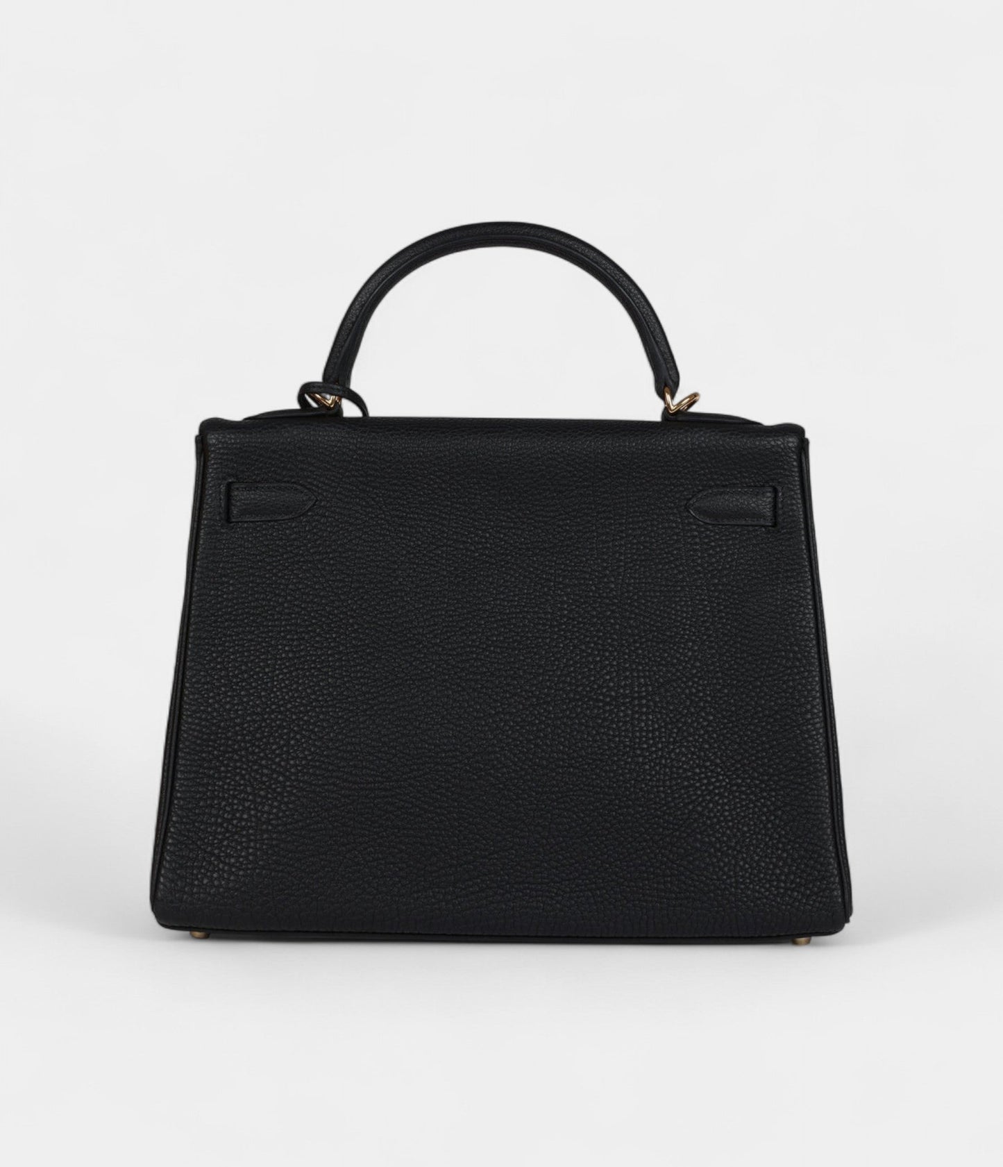 Vintage Hermes Kelly 32 Retourne Black Fjord Gold Hardware