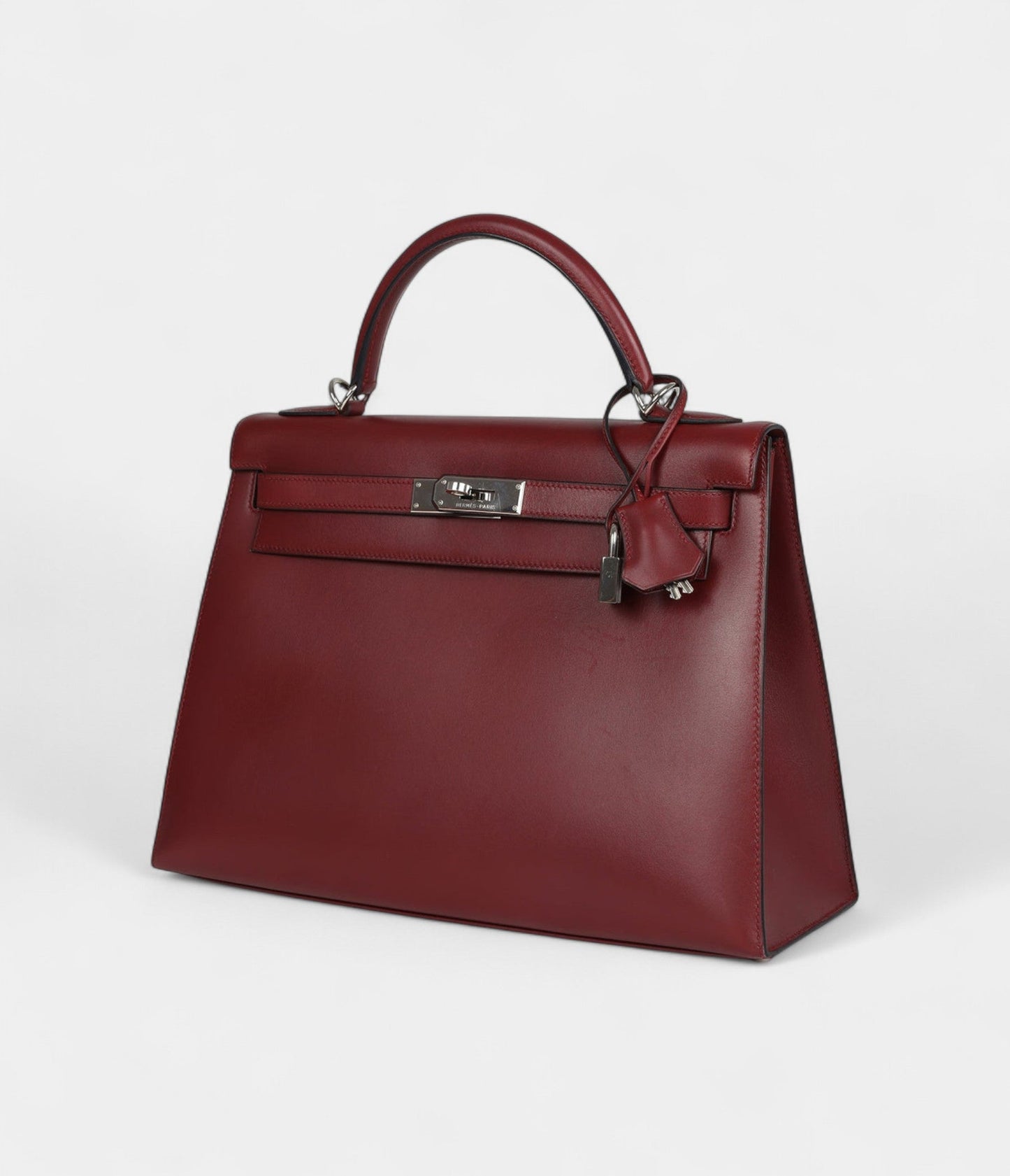 Vintage Hermes Kelly 32 Rouge H Box Palladium Hardware