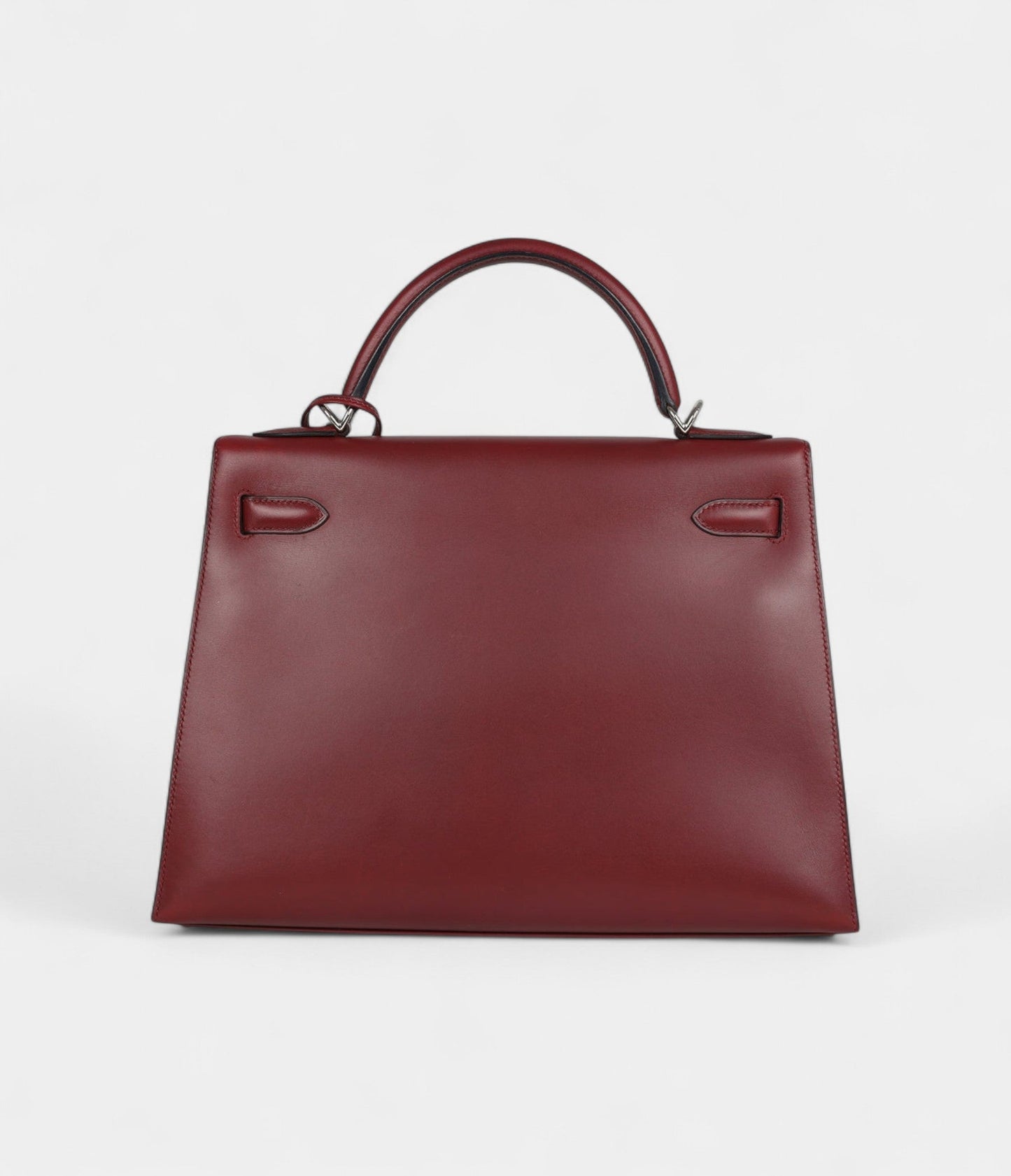 Vintage Hermes Kelly 32 Rouge H Box Palladium Hardware