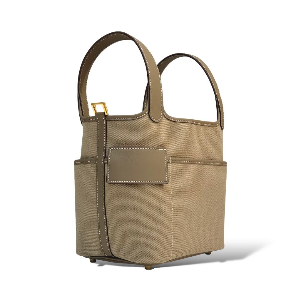 Hermes Picotin Lock 18 Etoupe Canvas Gold Hardware