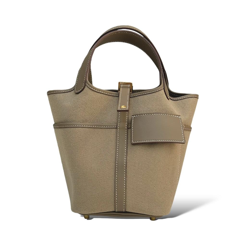 Hermes Picotin Lock 18 Etoupe Canvas Gold Hardware