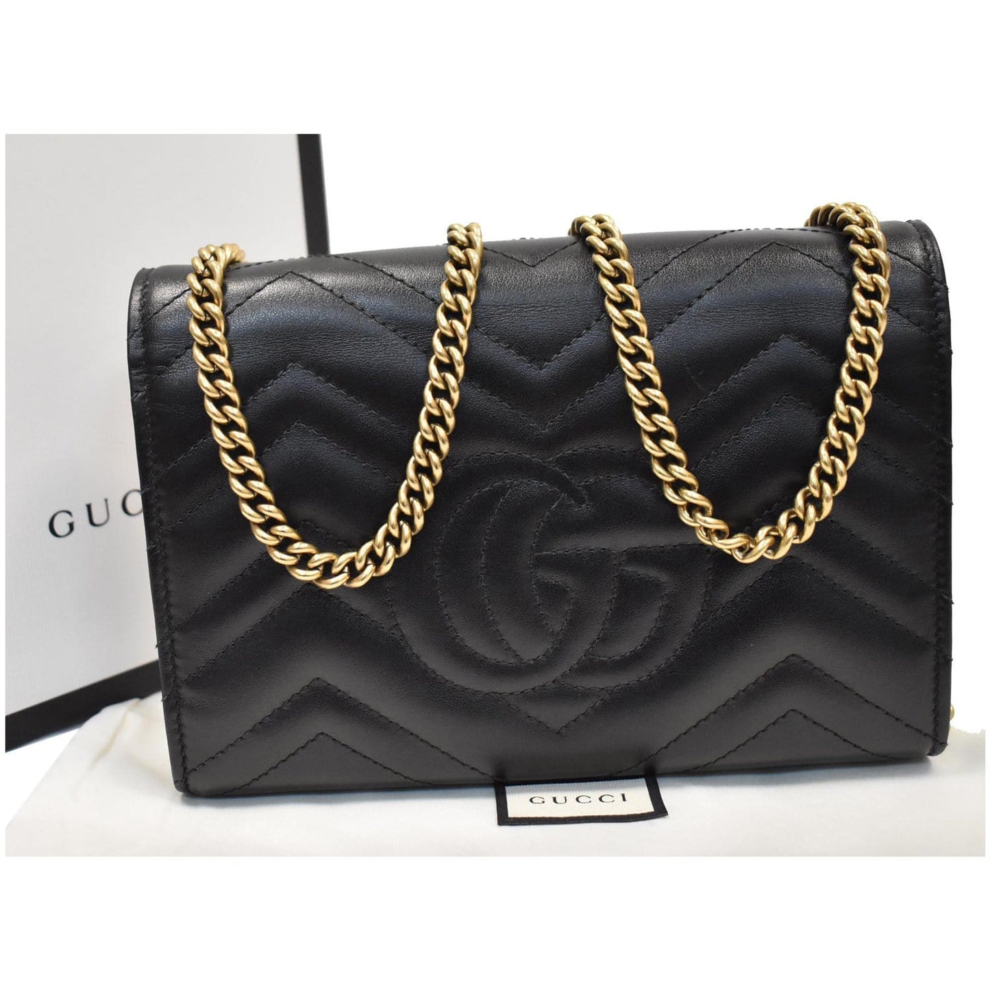 GUCCI GG Marmont Mini Matelasse Leather Crossbody Bag Black 474575