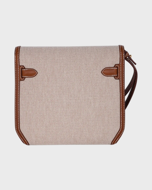 Hermes Kelly Depeches 25 Pouch Toile  Fauve Barenia Trim Gold Hardware