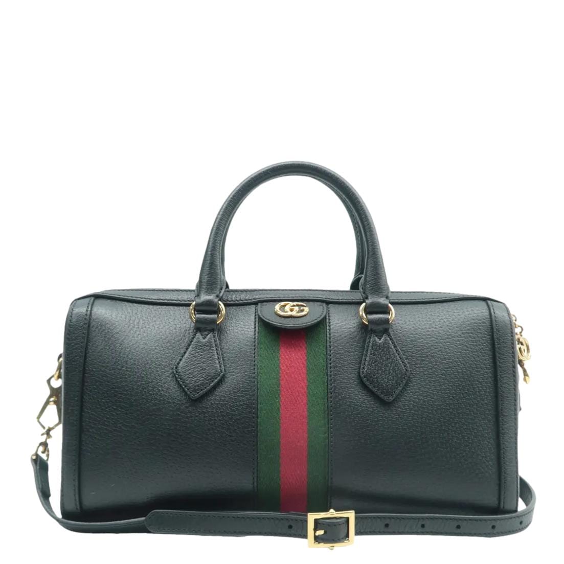 GUCCI Ophidia GG Web Leather Top Handle Shoulder Bag Black 524532